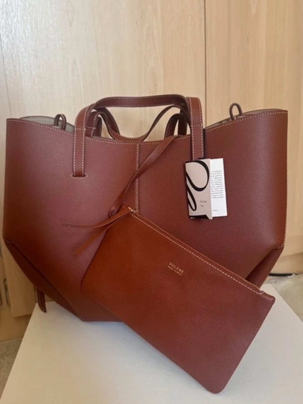 Polene Paris Cyme Textured Leather Tote Bag